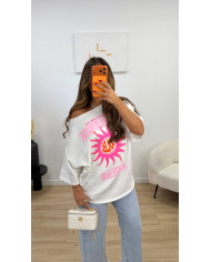 T-shirt oversize soleil gris  & Rose