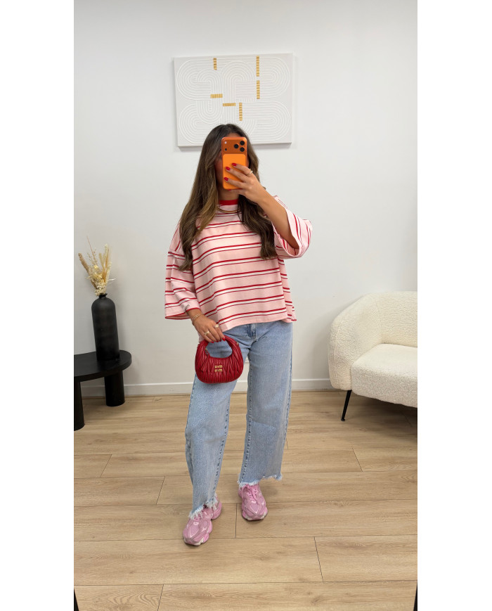 T-shirt dos ouvert rayé Rose & Rouge