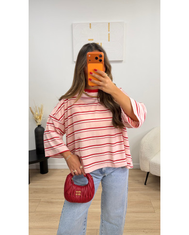 T-shirt dos ouvert rayé Rose & Rouge
