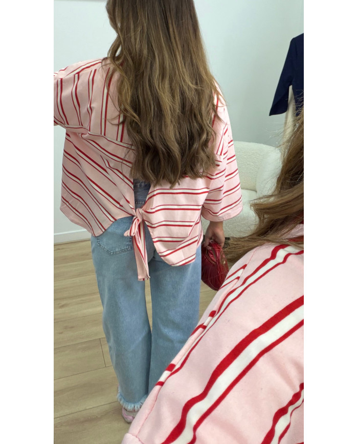 T-shirt dos ouvert rayé Rose & Rouge