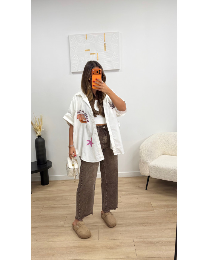 Chemise oversize coquillages blanc