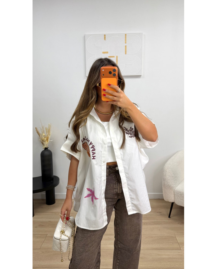 Chemise oversize coquillages blanc