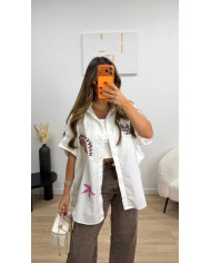Chemise oversize coquillages blanc