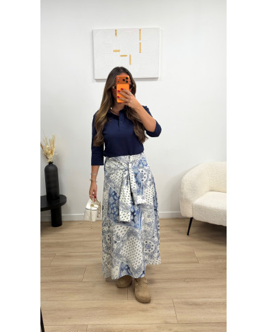 Robe bi matière bleu & paréo bandana