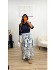 Gilet crochet long oversize bleu