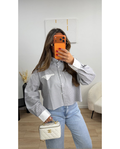 Chemise crop rayé gris Prado