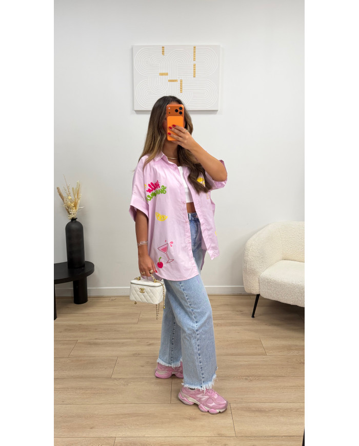 Chemise oversize hello Summer rose