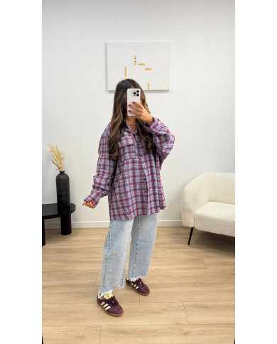 Surchemise à carreaux bleu & Bordeaux à capuche