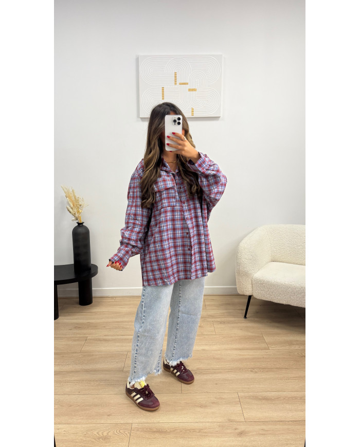 Surchemise à carreaux bleu & Bordeaux à capuche