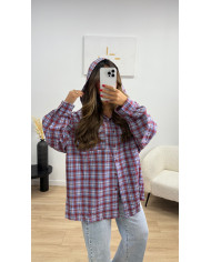 Surchemise à carreaux bleu & Bordeaux à capuche