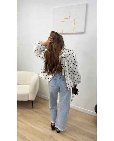 Chemise à pois dos ouverte Blanche (expédie 25 mars)
