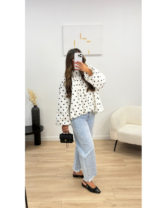 Chemise à pois dos ouverte Blanche (expédie 25 mars)