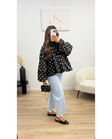 Chemise à pois dos ouverte noir