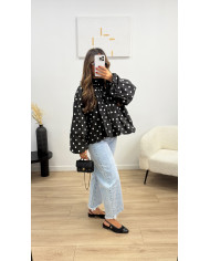 Chemise à pois dos ouverte noir (expédie 25 mars)