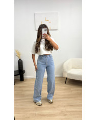 Jean évasé poche cœur bleu
