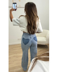 Jean évasé poche cœur bleu