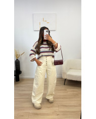 Haut crochet beige & jaune