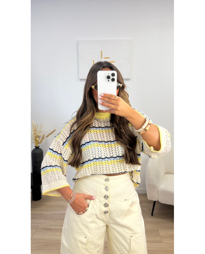 Haut crochet beige & jaune