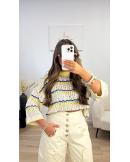 Haut crochet beige & jaune