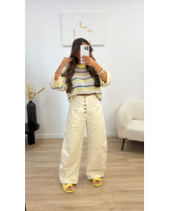 Haut crochet beige & jaune