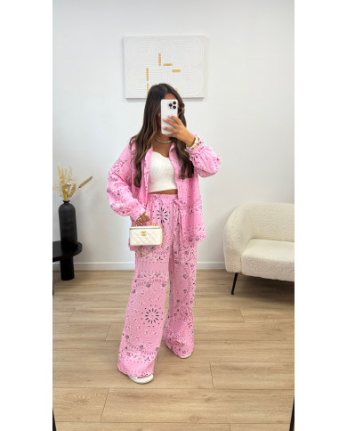 Ensemble Gaz de coton bandana Rose