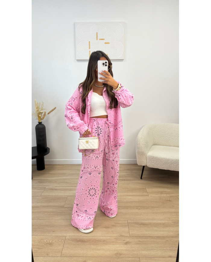 Ensemble Gaz de coton bandana Rose