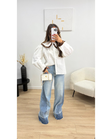 Chemise col Claudine Léopard