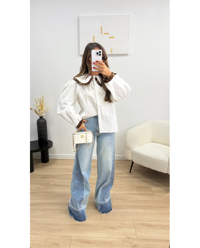 Chemise col Claudine Léopard