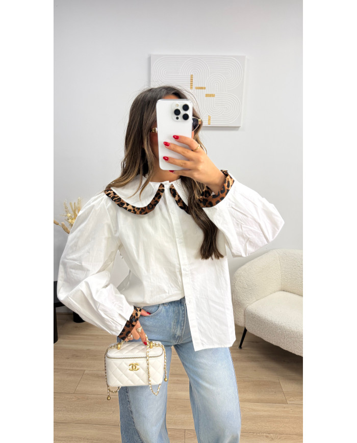 Chemise col Claudine Léopard