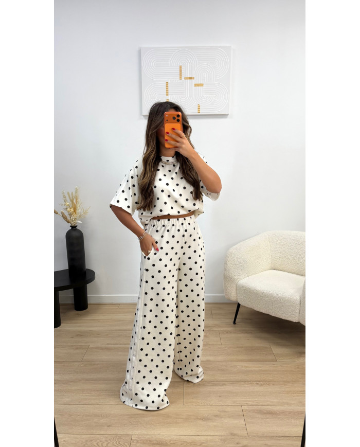 Ensemble jogging t-shirt pois blanc