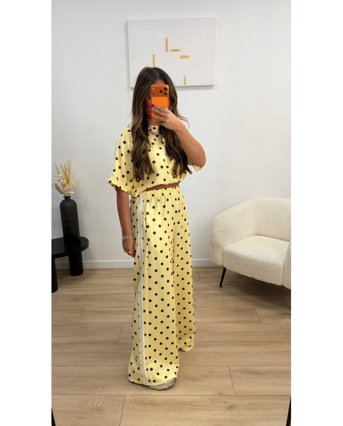 Ensemble jogging t-shirt pois Jaune