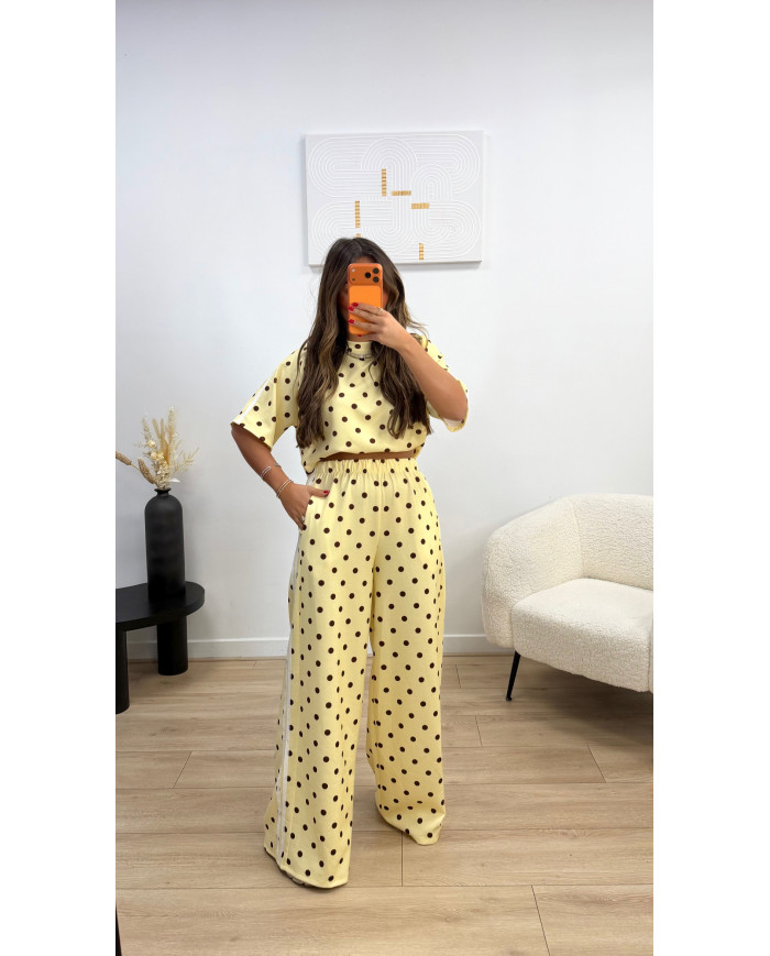 Ensemble jogging t-shirt pois Jaune