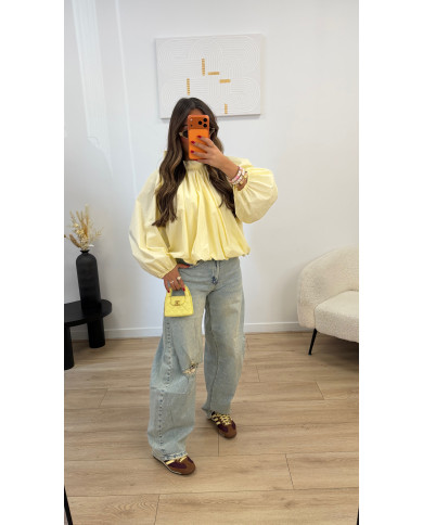 Chemise dos ouvert Uni Jaune