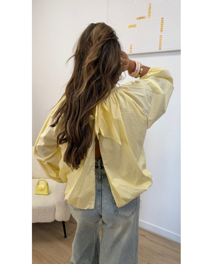 Chemise dos ouvert Uni Jaune