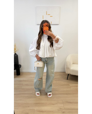 Chemise dos ouvert Uni blanche