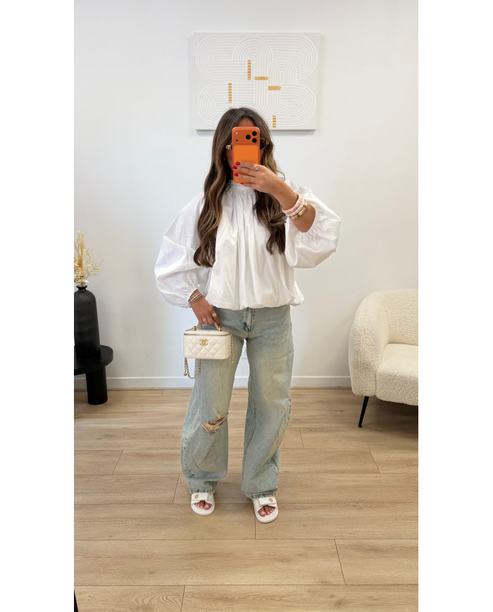 Chemise dos ouvert Uni blanche