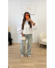 Chemise dos ouvert Uni blanche