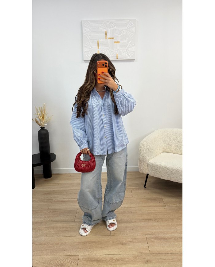 Chemise rayé bleu dos Cœur Dentelle