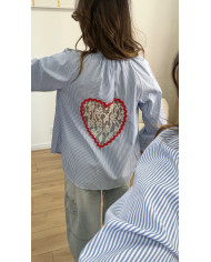 Chemise rayé bleu dos Cœur Dentelle
