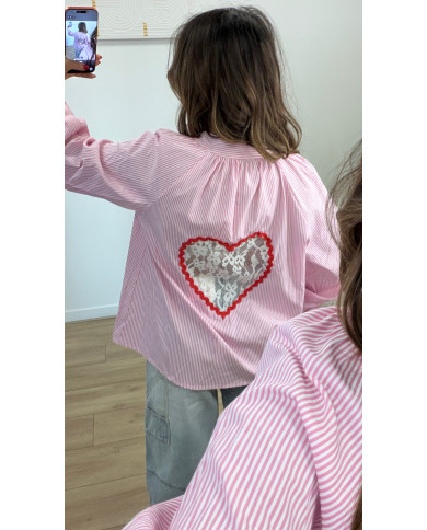 Chemise rayé Rose dos Cœur Dentelle