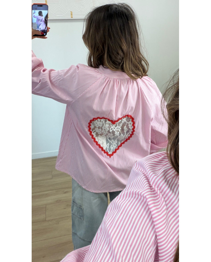 Chemise rayé Rose dos Cœur Dentelle
