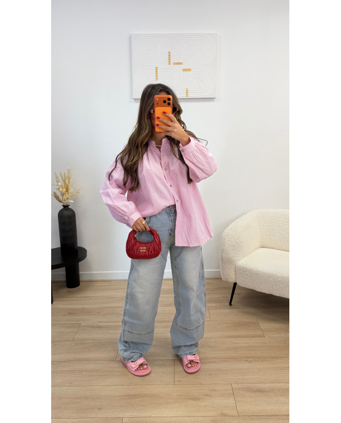 Chemise rayé Rose dos Cœur Dentelle