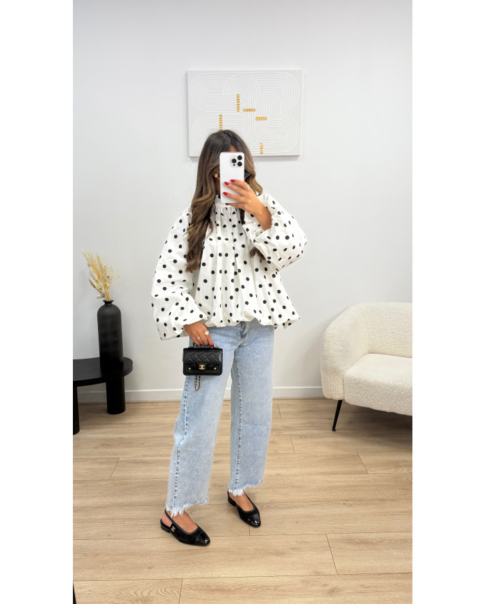 Chemise à pois dos ouverte Blanche2