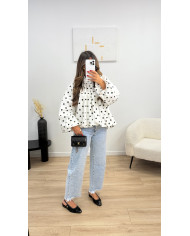 Chemise à pois dos ouverte rose2