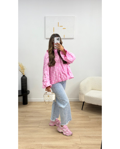 Chemise à pois dos ouverte rose2