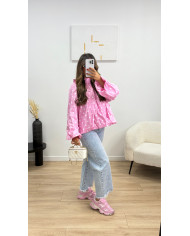 Chemise à pois dos ouverte rose2