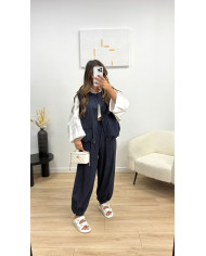 Pantalon pince ballon rayé bleu