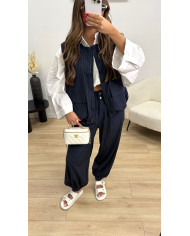 Pantalon pince ballon rayé bleu