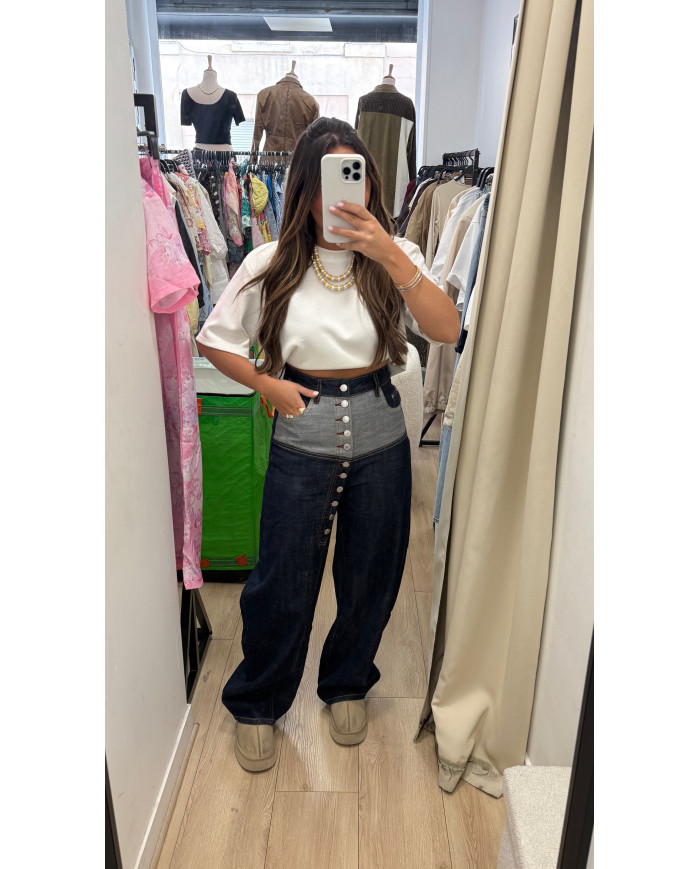 Pantalon jean bicolore Bouton