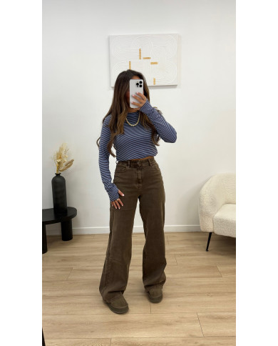 Top mitaines rayé bleu & Choco